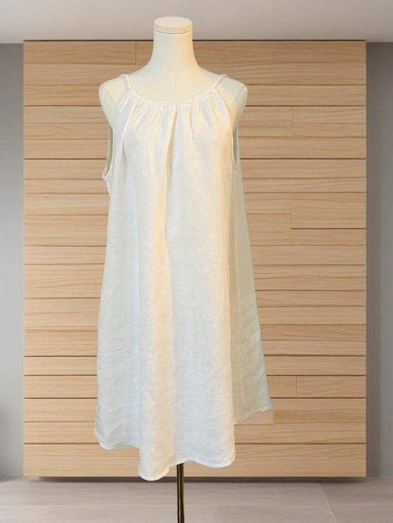 Bellambro Dresses & Skirts - Italian Linen Dress White Sleeveless Tie Back Midi Relaxed Fit Coastal Beach L